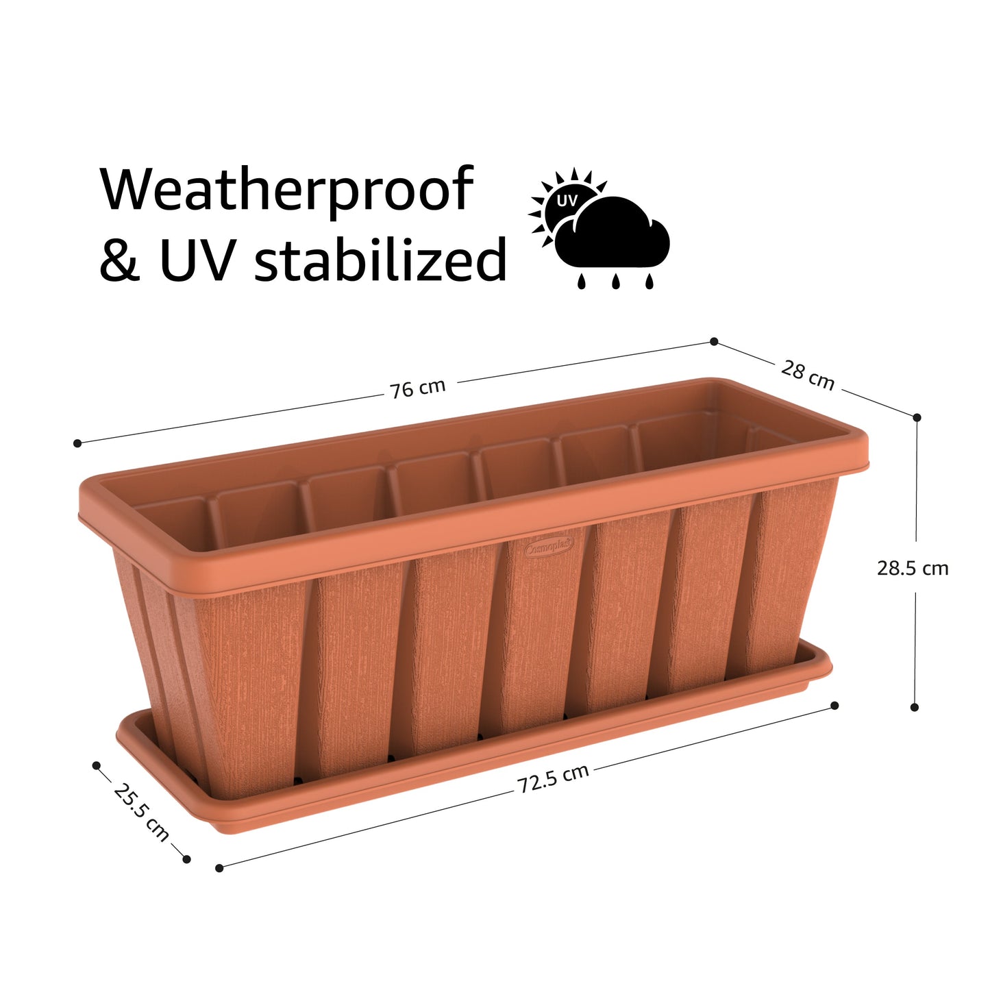 30" Cedargrain Rectangular Planter with Tray - Cosmoplast Kuwait