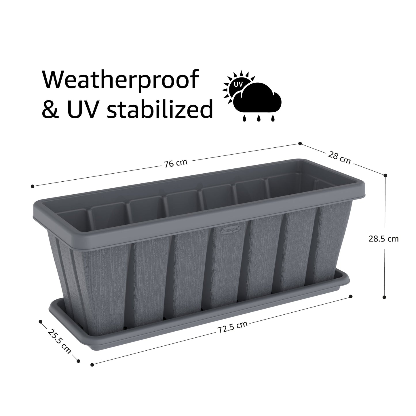 30" Cedargrain Rectangular Planter with Tray - Cosmoplast Kuwait