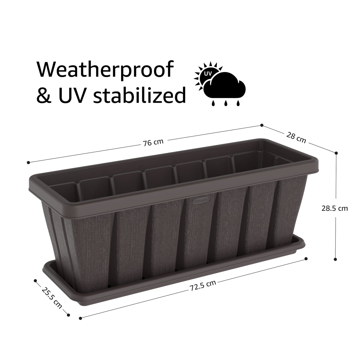30" Cedargrain Rectangular Planter with Tray - Cosmoplast Kuwait
