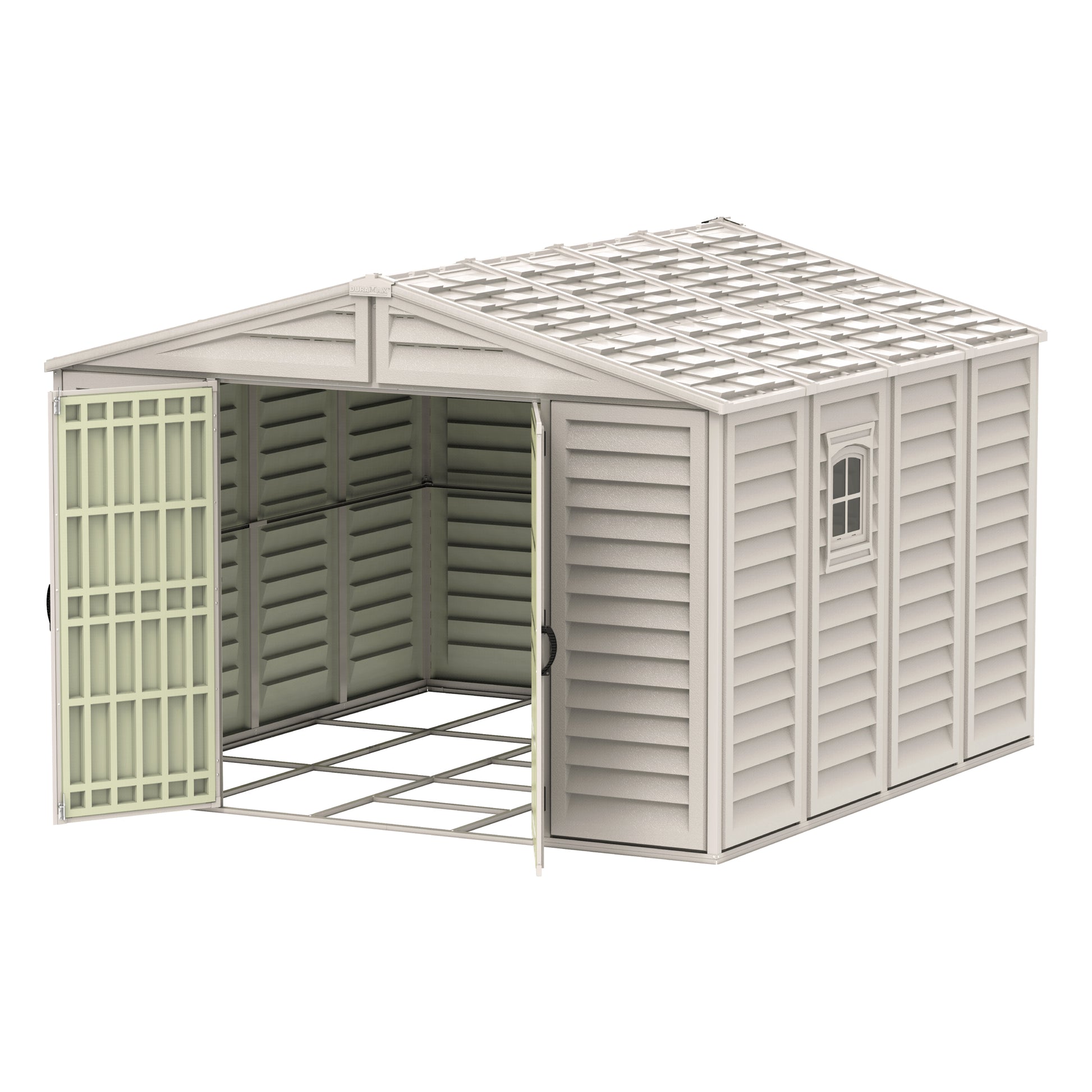 WoodBridge 10.5x10.5ft (324.8x326x233.2 cm) Resin Garden Storage Shed - Cosmoplast Kuwait