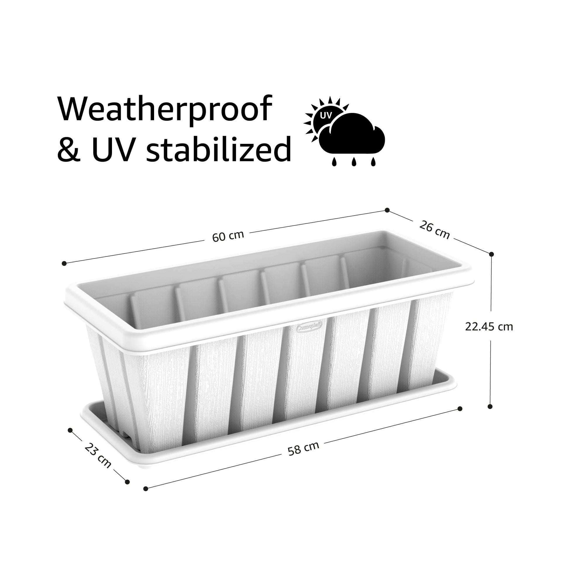 24" Cedargrain Rectangular Planter with Tray - Cosmoplast Kuwait