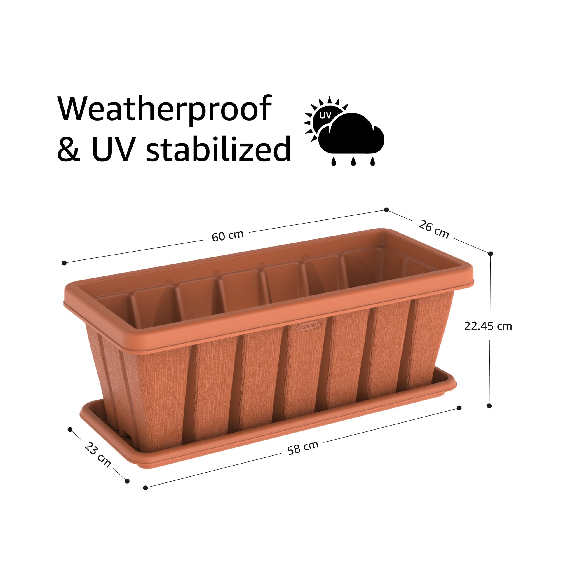 24" Cedargrain Rectangular Planter with Tray - Cosmoplast Kuwait