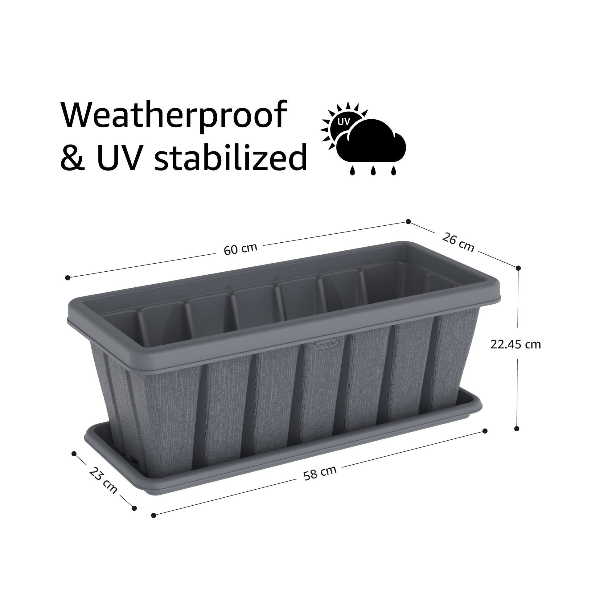 24" Cedargrain Rectangular Planter with Tray - Cosmoplast Kuwait