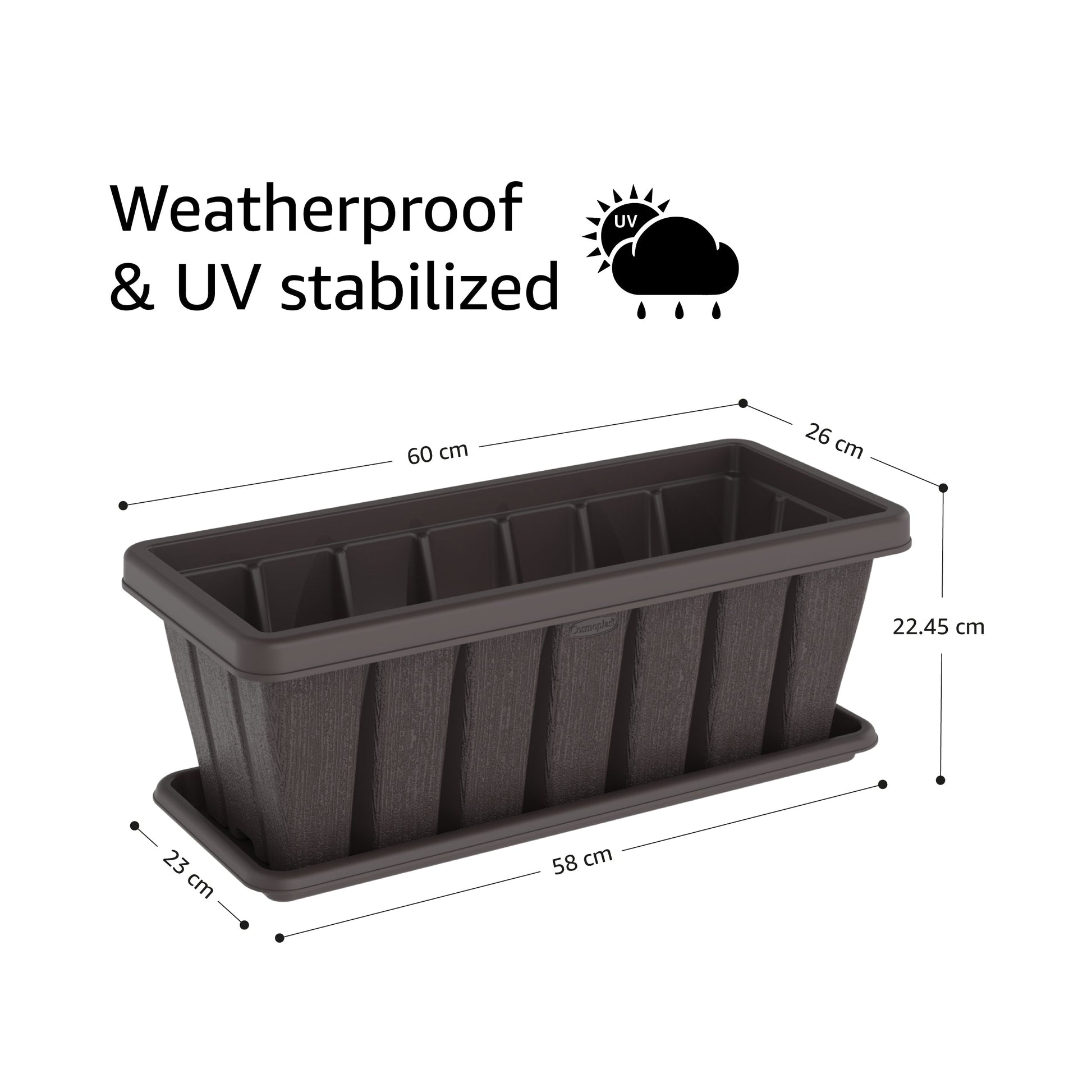 24" Cedargrain Rectangular Planter with Tray - Cosmoplast Kuwait
