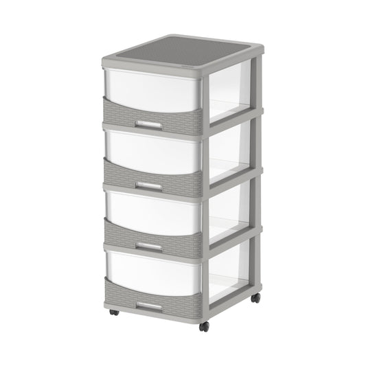 Cedarattan 4 Tiers Storage Cabinet with Drawers & Wheels - Cosmoplast Kuwait