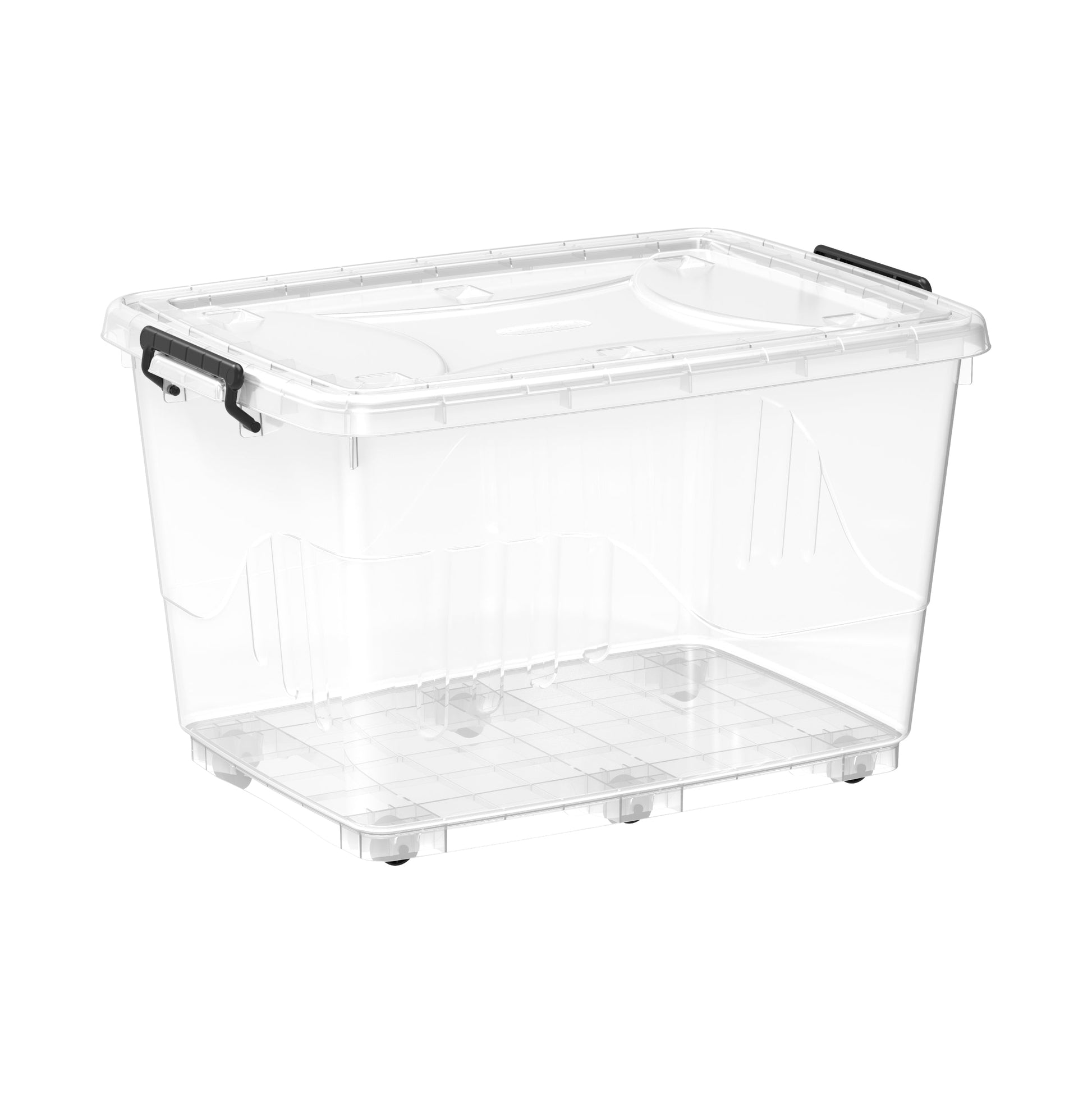 132L Clear Plastic Storage Box with Wheels & Lockable Lid - Cosmoplast Kuwait