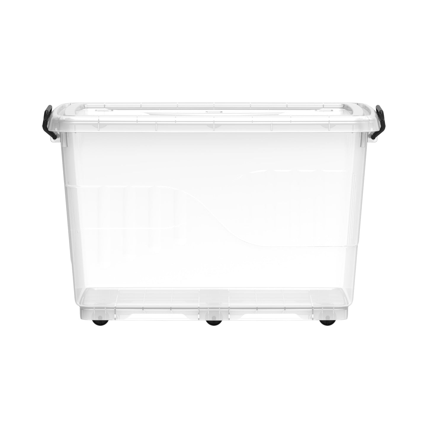 CLEAR PLASTIC STORAGE BOX WITH WHEELS 