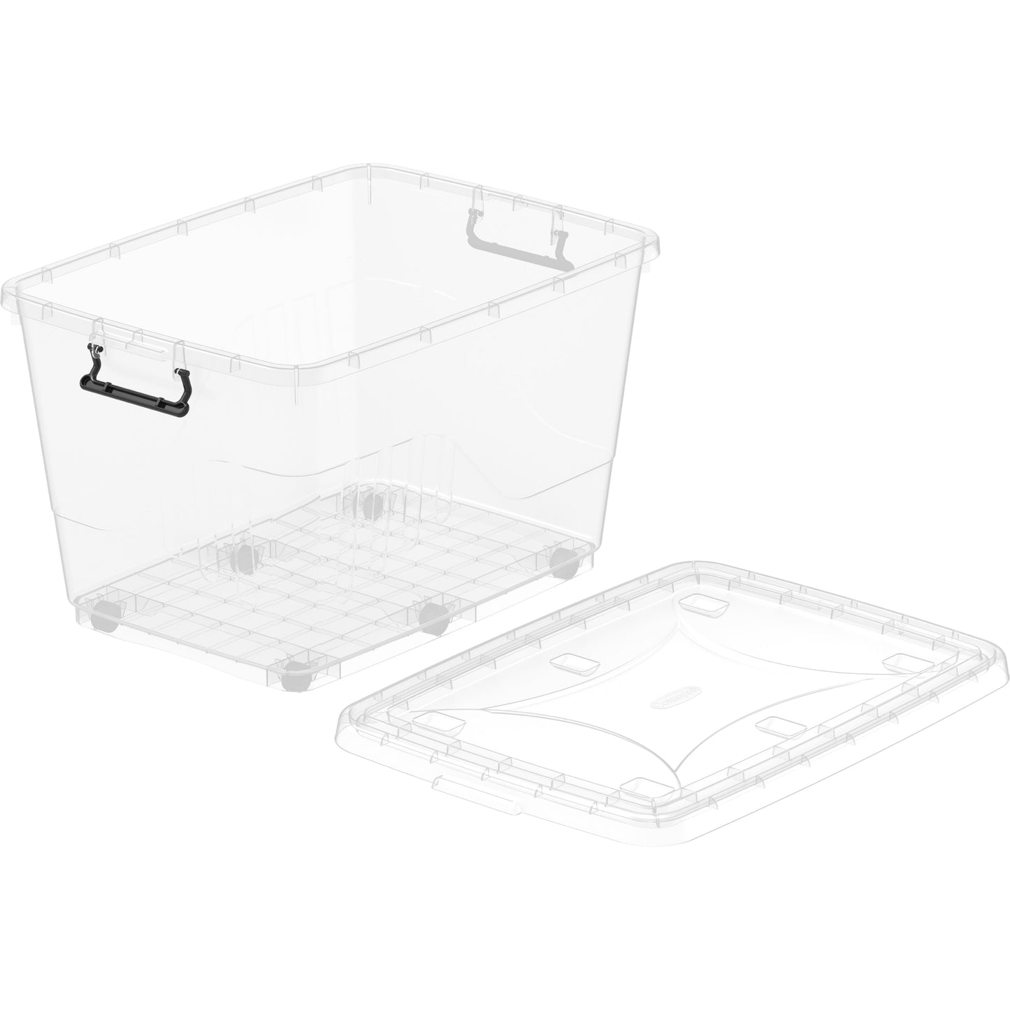 132L Clear Plastic Storage Box with Wheels & Lockable Lid - Cosmoplast Kuwait