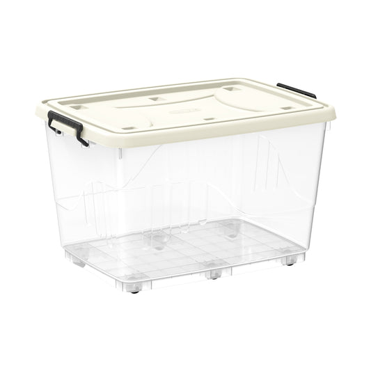 132L Clear Plastic Storage Box with Wheels & Lockable Lid - Cosmoplast Kuwait