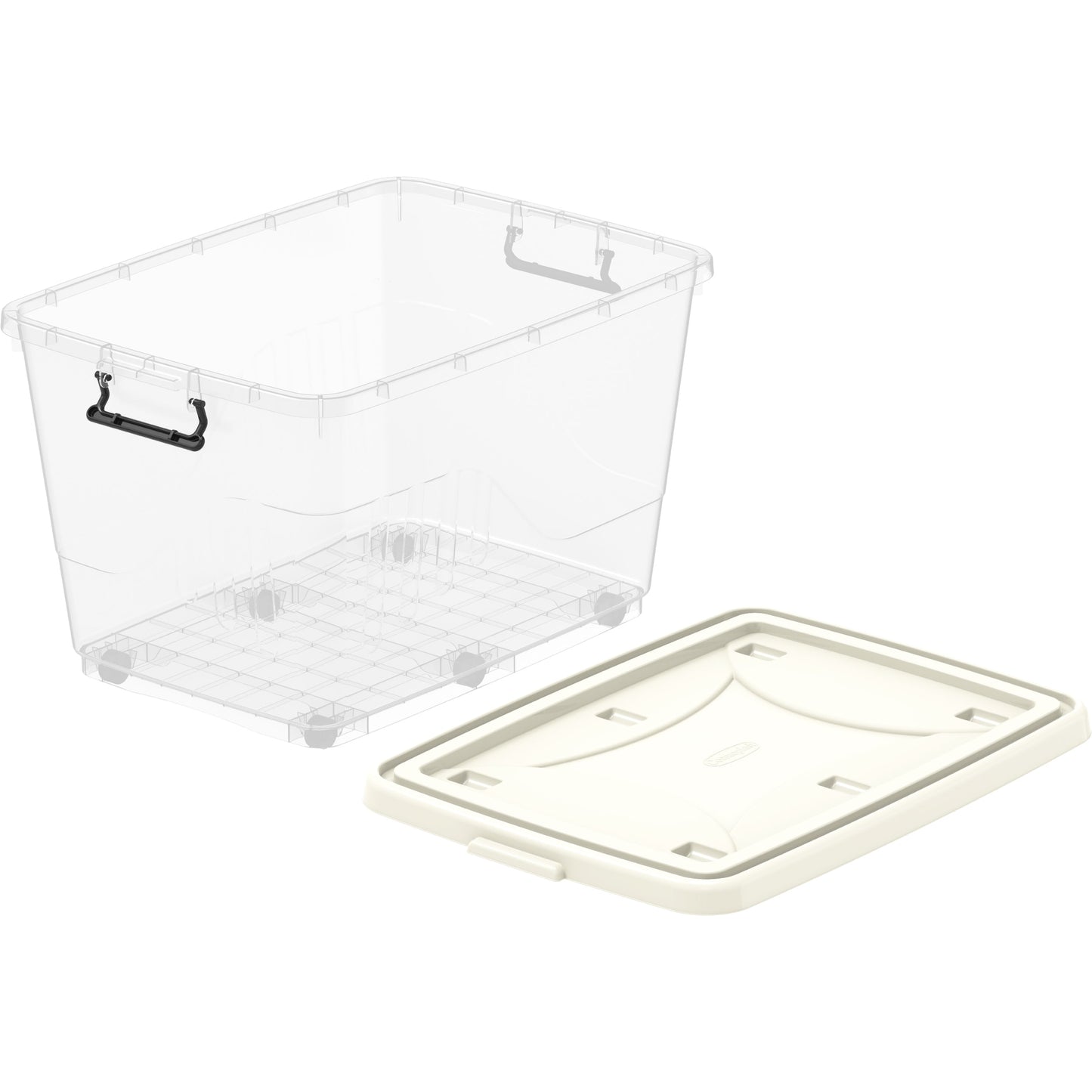 82L Clear Plastic Storage Box with Wheels & Lockable Lid - Cosmoplast Kuwait