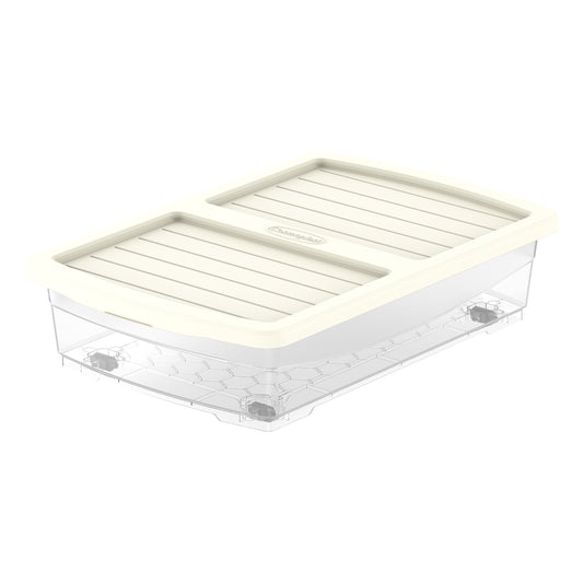 25L Clear Plastic Underbed Storage Box with Wheels & Lockable Lid - Cosmoplast Kuwait