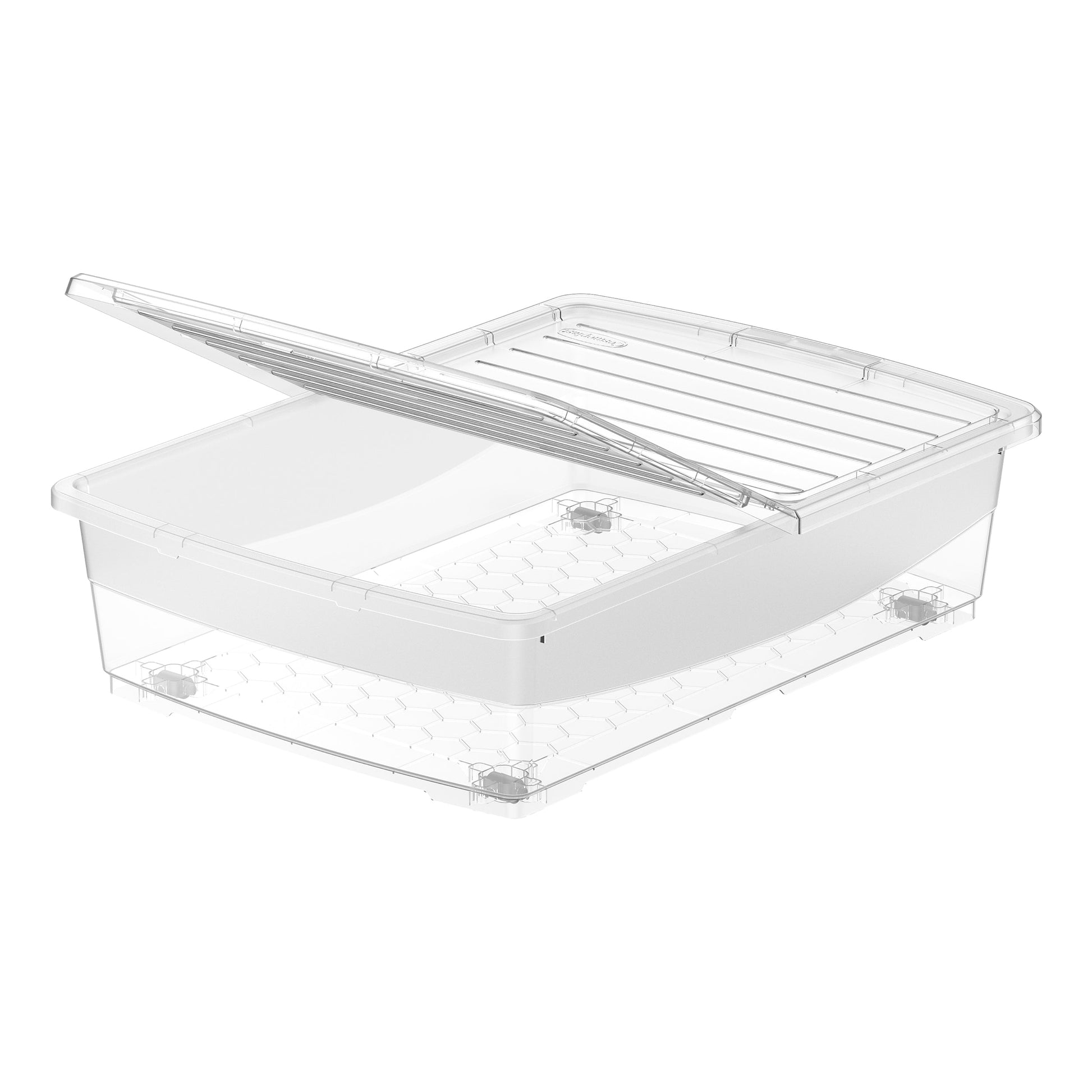 45L Clear Plastic Underbed Storage Box with Wheels & Lockable Lid - Cosmoplast Kuwait
