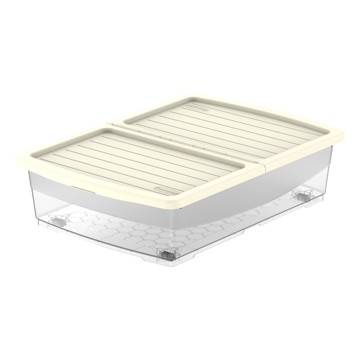 45L Clear Plastic Underbed Storage Box with Wheels & Lockable Lid - Cosmoplast Kuwait