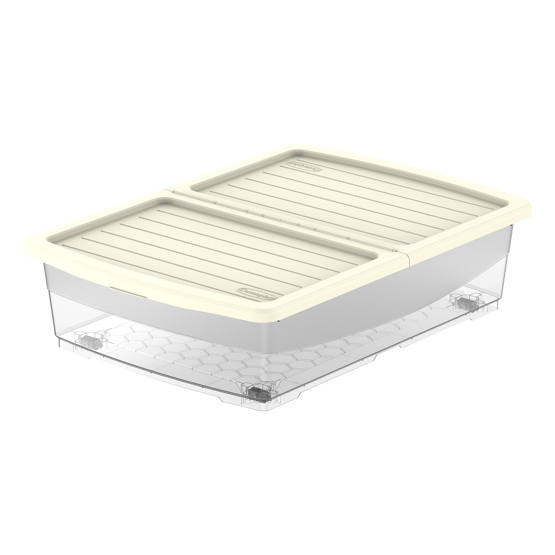 45L Clear Plastic Underbed Storage Box with Wheels & Lockable Lid - Cosmoplast Kuwait