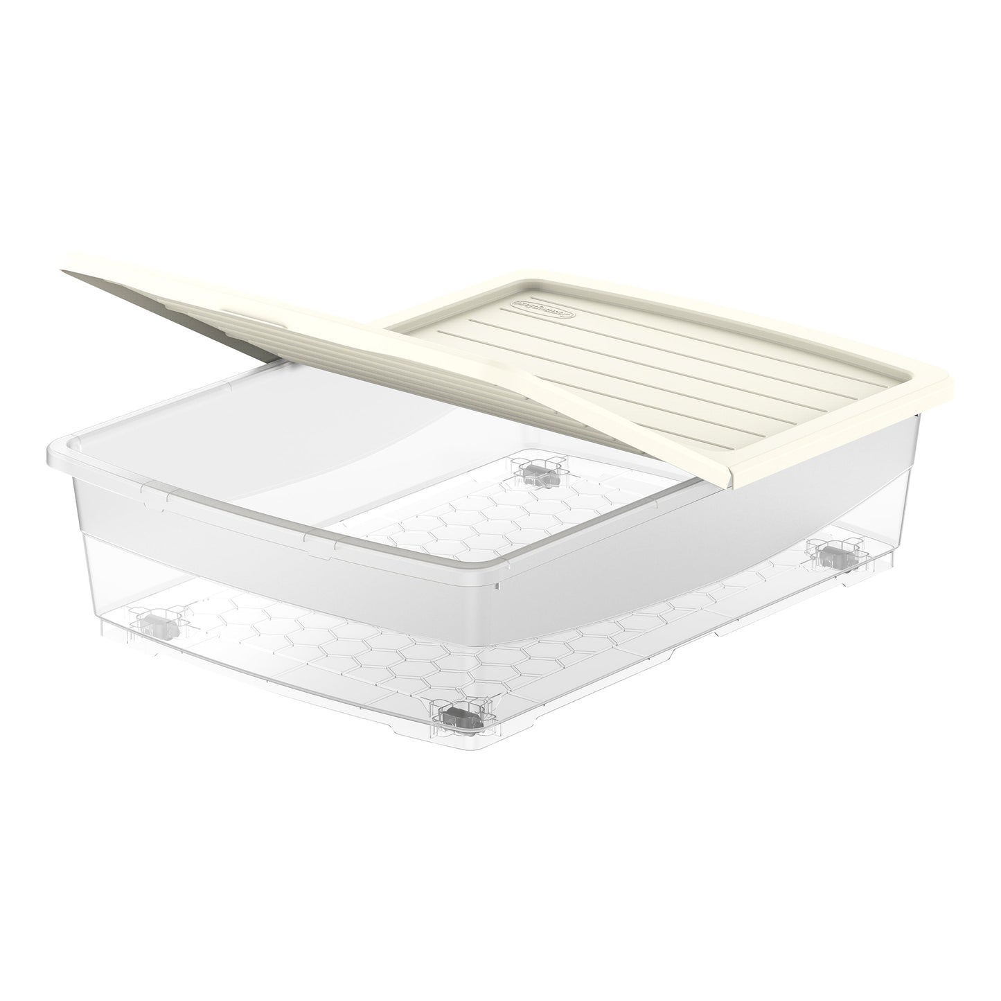 45L Clear Plastic Underbed Storage Box with Wheels & Lockable Lid - Cosmoplast Kuwait