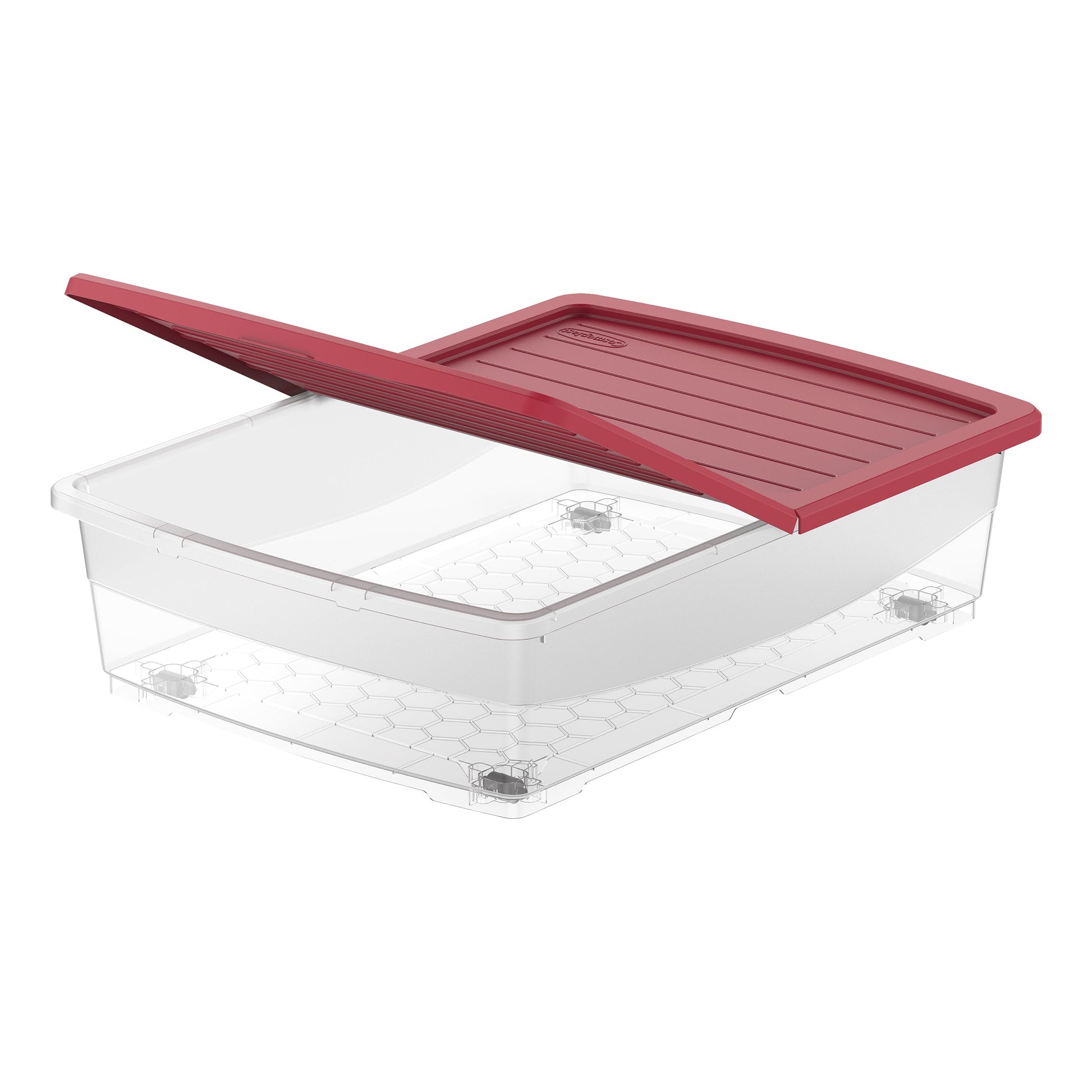 45L Clear Plastic Underbed Storage Box with Wheels & Lockable Lid - Cosmoplast Kuwait